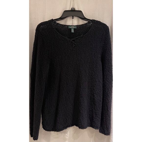 LRL Lauren Jeans Co Women's Textured Knit/Crochet XL Pull over Sweater Black A+ - Picture 1 of 3